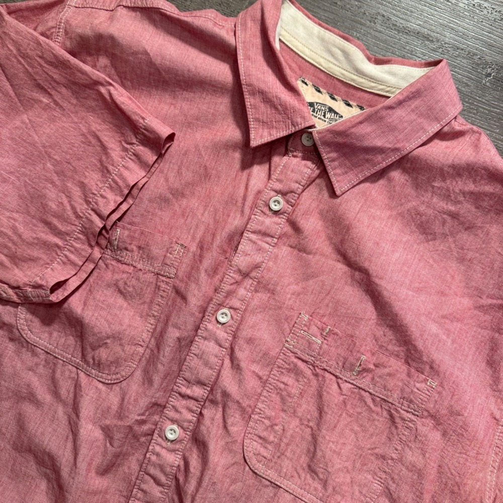 Vans Shirt Mens XL Pink Cotton Short Sleeve Button Down Skate Surf Skater Y2K